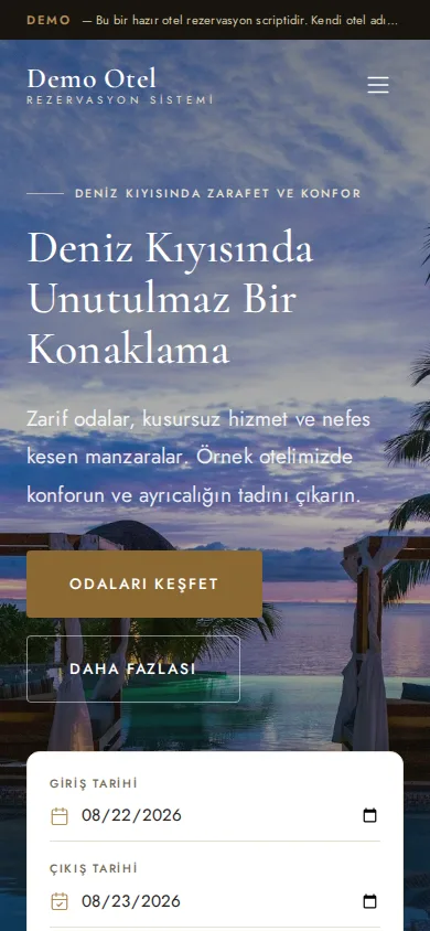 Otel Rezervasyon Scripti — mobil görünüm